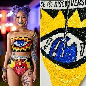 Discount Universe Trash TWO PIECE SET Sequin Beaded Festival Tube Top & Bottoms